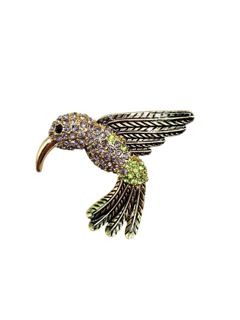 Crystal Hummingbird Brooch Pin With Gold Tone Finish And Rhinestone Accents